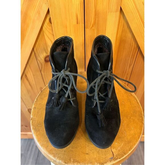 Madden Girl Boots Womens 8M  Domain Ankle Bootie Black Lace Up Wedge - Picture 2 of 8